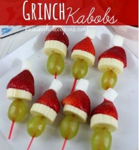 This year Jeremy's Mom even brought these darling Grinch Kabobs. Compliments of Pinterest & raininghotcoupons.com